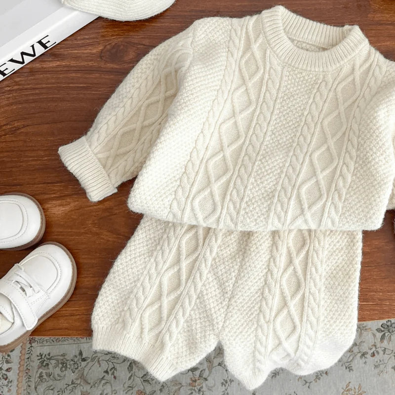 Newborn Baby Girl Boy Solid Color Clothes Set Sweater+Pant Child Long Sleeve Clothing Suit Knitted Pullover Baby Clothes 3M-2Y