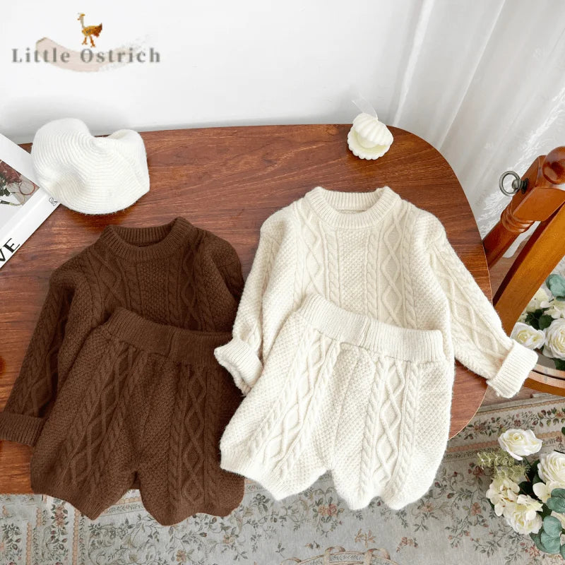 Newborn Baby Girl Boy Solid Color Clothes Set Sweater+Pant Child Long Sleeve Clothing Suit Knitted Pullover Baby Clothes 3M-2Y